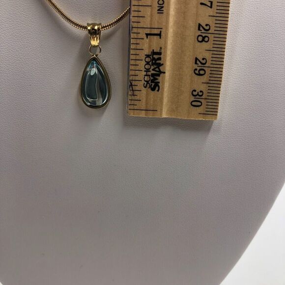 18K Gold Plated Women's Faux Blue Gem Teardrop Necklace Waterproof Elegant - Picture 11 of 12